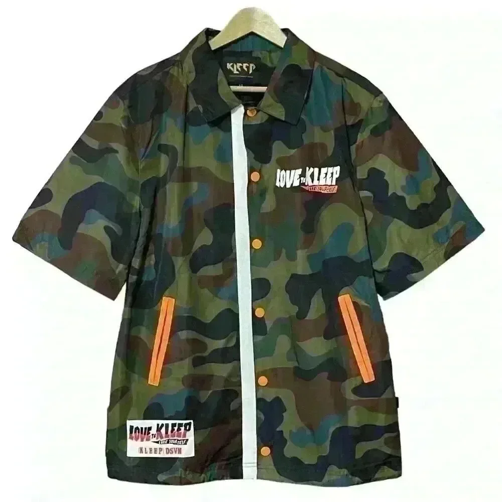 Kleep Camo Coach Jacket M Snap Front Logo Streetwear NWT